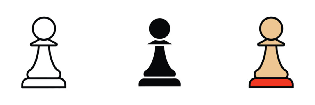 Chess pawn piece icon collection with board game strategy planning competition and classic gaming vector symbols