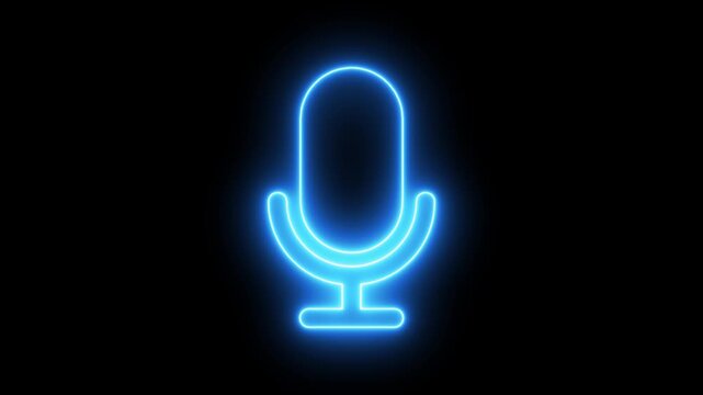 Voice recording podcast mic microphone button icon animation. neon line microphone icon, mic microphone button icon animation video, audio microphone icon animation