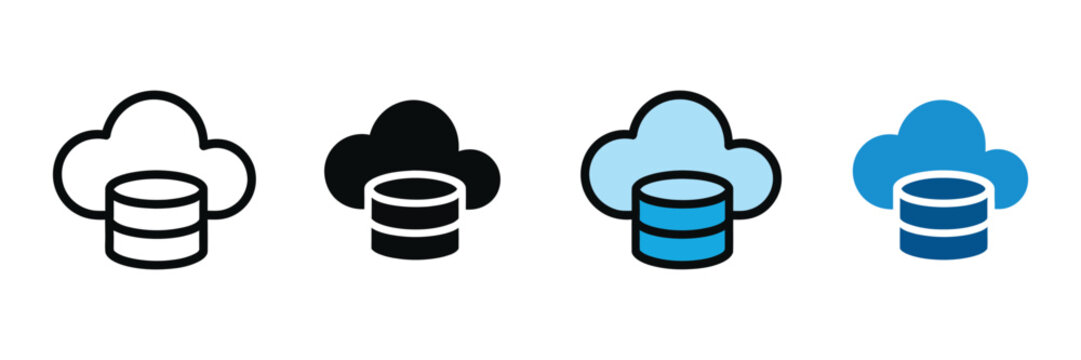 Cloud database icon set with server storage cloud hosting network computing and data center technology vector illustration