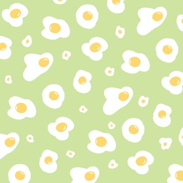 Cute Fried Egg Seamless Pattern on Sage Green Background