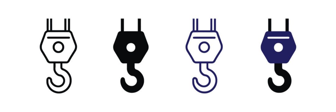 Crane hook icon set for industrial machinery lifting equipment construction and heavy material handling vector illustration