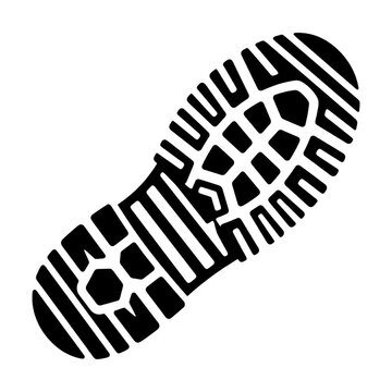 Black and white sole footprint tread pattern from heavy duty hiking boot tread