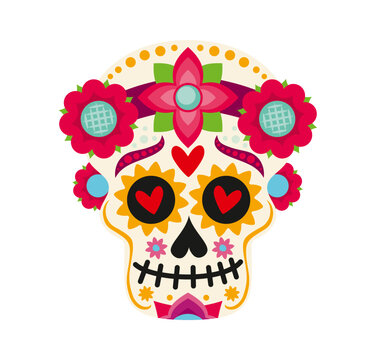 Mexican Dia De Los Muertos Day of dead holiday calavera sugar skull. Cartoon ornate calaca Catrina skeleton cranium with floral pattern. Traditional Mexico festival symbol of Death holiday celebration