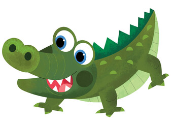Fototapeta premium cartoon scene with happy crocodile alligator isolated safari illustration for kids