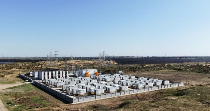 Large-Scale Grid-Side Electrochemical Energy Storage Station Aerial Orbiting Footage  
