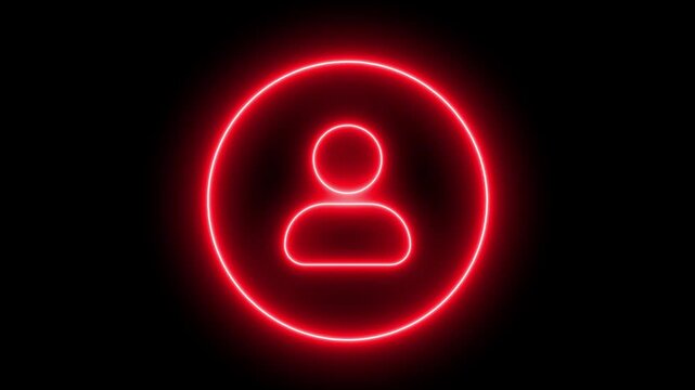 User neon line icon 4k video animation on the black background. Glowing neon light people icon animation. profile people man male identity account icon sign symbol with neon sign circle icon.
