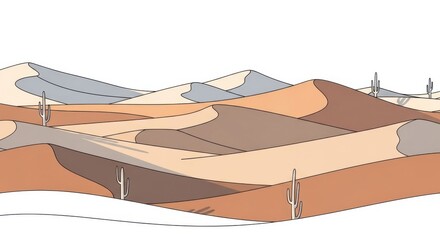 Obraz premium Vast arid desert landscape with rolling sand dunes under a bright sky.
