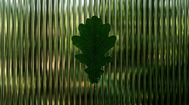 Black oak leaf silhouette icon centered on a vertical gold and silver metallic texture