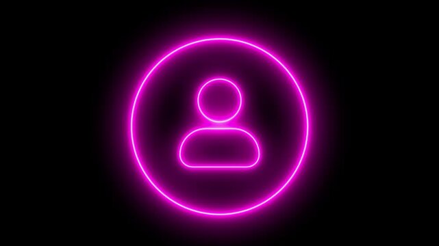 User neon line icon 4k video animation on the black background. Glowing neon light people icon animation. profile people man male identity account icon sign symbol with neon sign circle icon.