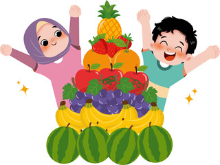 Fototapeta premium Kid with fruit illustration 