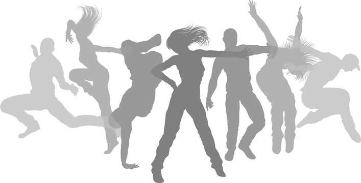 Street dancers dancing silhouette hip hop dance silhouettes poses set