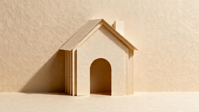 Minimalist 3D papercut of simple abstract house architecture