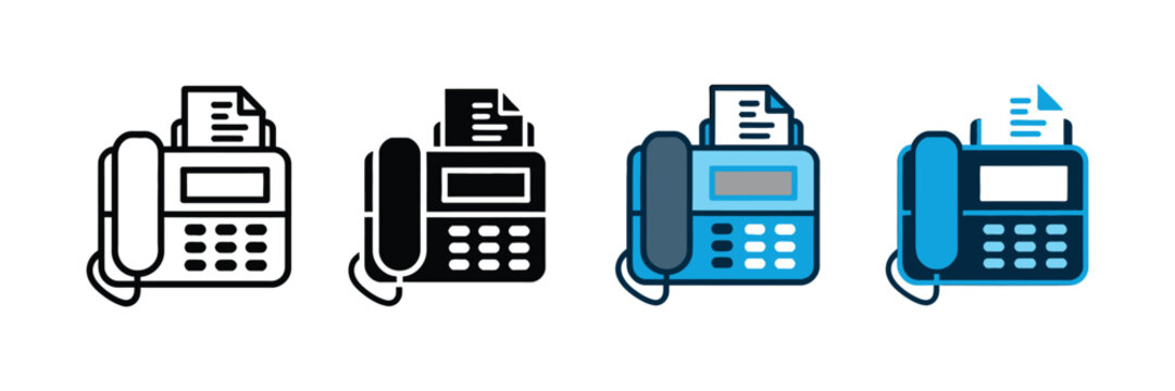 Fax machine vector icons representing office communication landline telephone document transmission and business hardware technology