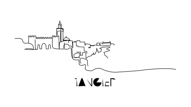 Simple line drawing of Tangier skyline