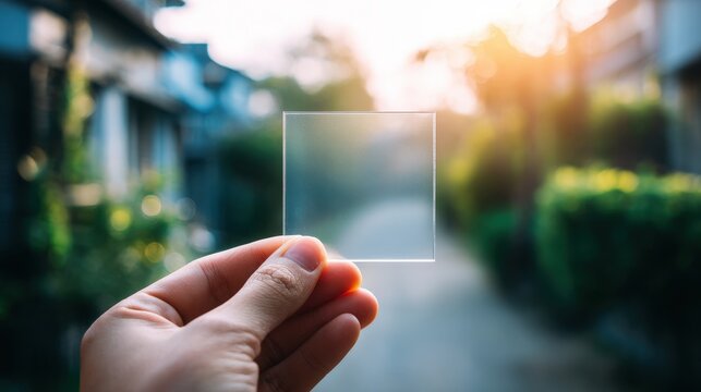 Stunning photo of square sticker mockup on glass window, daylight.