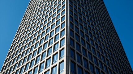 Fototapeta premium Modern Glass Office Tower with Blue Sky Corporate Architecture