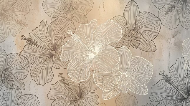 Elegant Beige Floral Wallpaper Texture for Luxury Interior Design