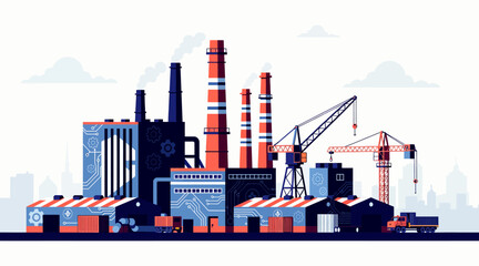 Obraz premium Industrial Factory Complex with Cranes and Smokestacks
