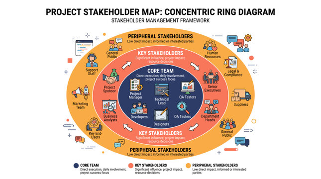 Project stakeholder map concentric ring diagram for management framework