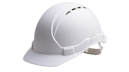 Fototapeta premium White plastic safety hard hat with adjustable strap, isolated on transparent background