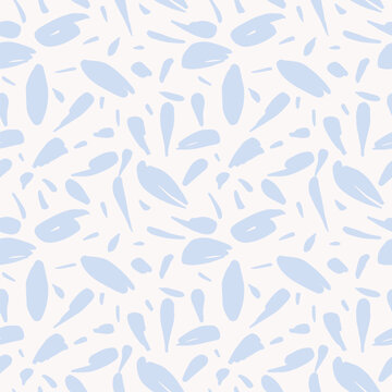 Seamless abstract pattern with soft pastel blue organic shapes on a light background. Modern minimalist surface design ideal for textiles, packaging, wallpaper, and branding