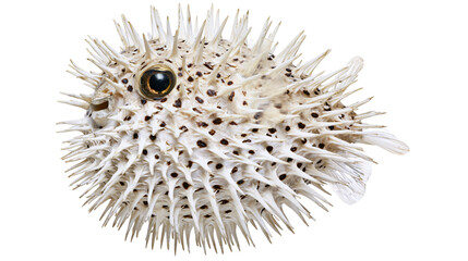 Dried spiky pufferfish with dark spots, isolated on transparent background © Emilia
