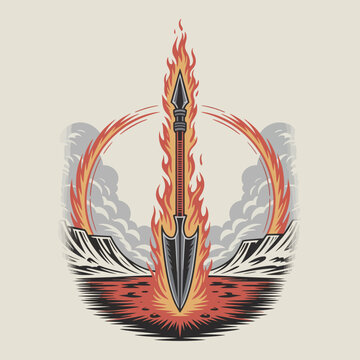 Flaming sword with fire and flames.