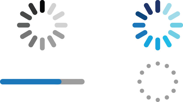 Loading Progress Bar and Circular Buffering Icon Set with Process Indicators for Website Interfaces App Design and Digital System Waiting Screens