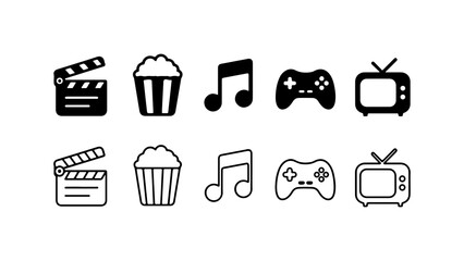Entertainment Media Icon Set in Silhouette and Outline Style © Al