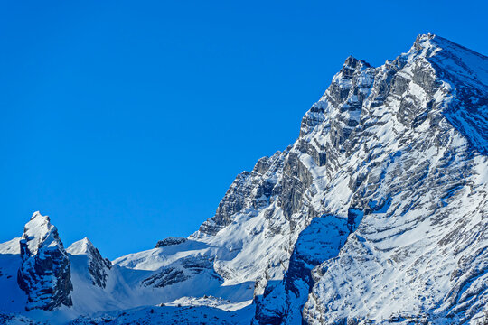 Snow covered Watzmann mountain peak in Bavaria Germany