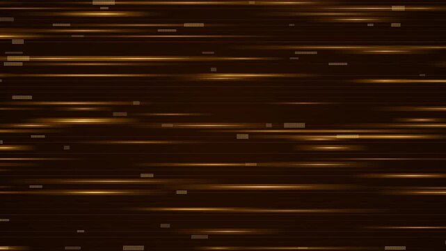 Abstract background with golden glowing horizontal lines and digital dot patterns