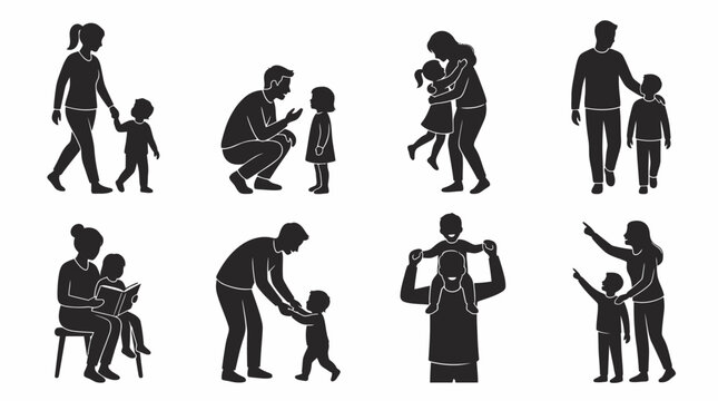 family, parent, child, silhouette, interaction, communication, care, love, support, guidance, education, teaching, parenting, mother, father, daughter, son, bond, relationship, trust, childcare, famil