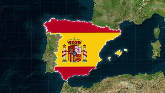 Spain Map With Flag Animation on High Resolution