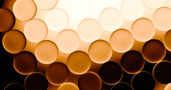 Glowing orange glass spheres create a modern geometric pattern