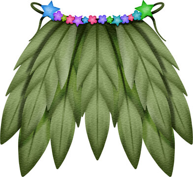 leaf hula skirt watercolor hawaii clipart illustration