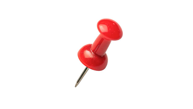 Red plastic push pin thumbtack office stationery isolated on transparent background