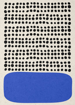 Abstract midcentury minimalist geometric pattern with blue shape
