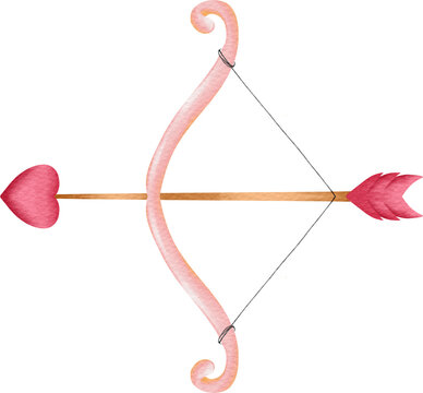 heart bow and arrow watercolor valentine clipart illustration