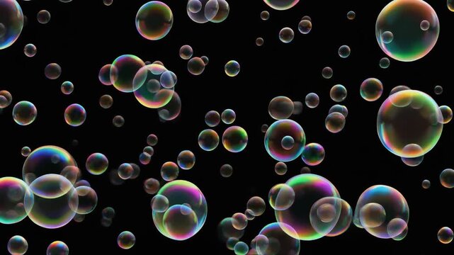 Floating Soap Bubble Overlay On Black Background Cinematic Effect