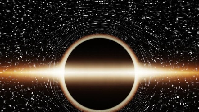 Cinematic visualization of a black hole in deep space with glowing accretion disk and light distortion