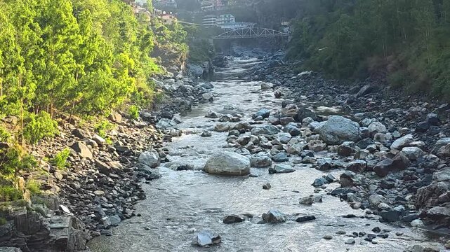 Natural Stream Amid the Mountains of Himachal Pradesh