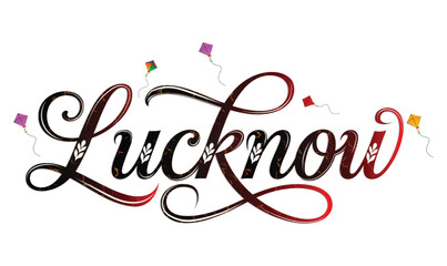 Obraz premium Lucknow City Vector Typography with Flying Kites Design