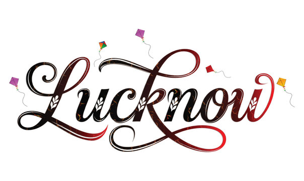 Lucknow City Vector Typography with Flying Kites Design