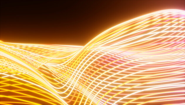 Abstract glowing golden wave flowing on dark background