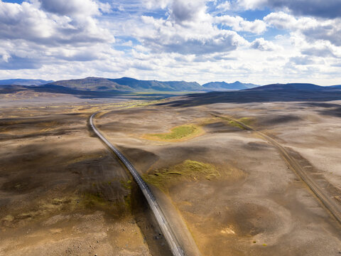 The Ring Road crosses a volcanic desert in the Icelandic Highlands