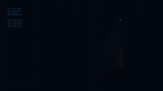 Satellite Footprint Tracker Interface with Animated Imaging Radar Beam and Ground Grid Matrix