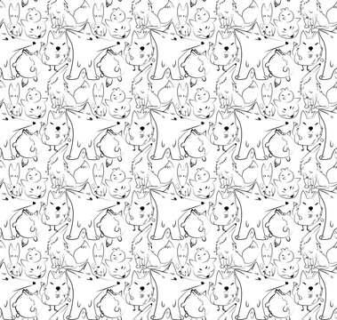 Seamless Funny Fox Coloring Pattern | Cute Cartoon Woodland Animals Line Art