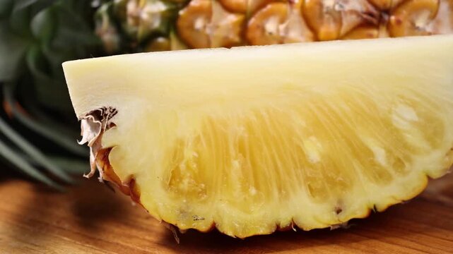 Juicy Pineapple Slices on Wooden Table with Black Background