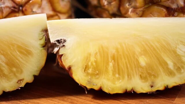 Juicy Pineapple Slices on Wooden Table with Black Background