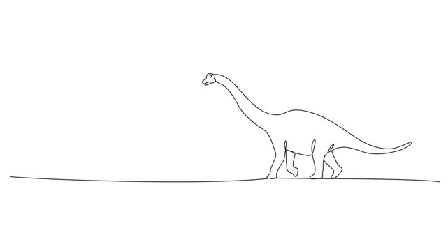 animated continuous line drawing of a sauropod dinosaur, brachiosaurus side view line art animation